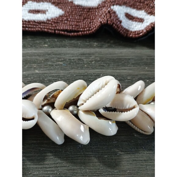 Cowrie Shell Brown White Seed Bead Tribal Handmade Vintage Belt main image 4